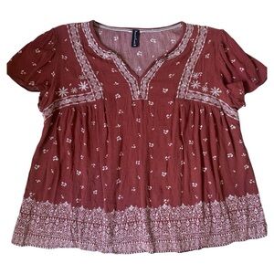 Sacred Threads Hippie Boho Gypsy Festival Block Print Peasant Smock Top One Size